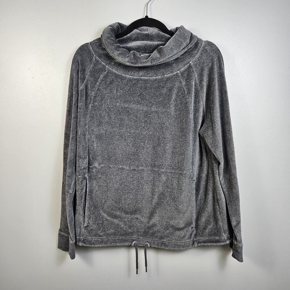 Athleta Velour Cowl Neck Pullover Sweatshirt‎ Women S Gray Charcoal Drawstring